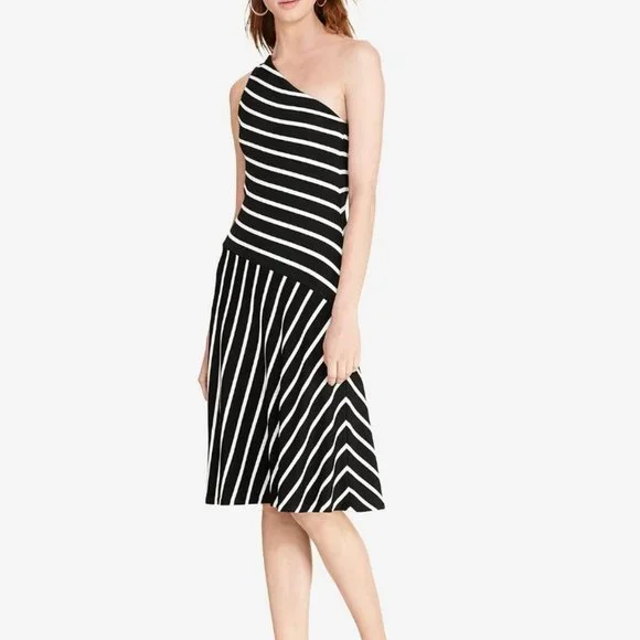 Lauren Ralph Lauren | Dresses | Lauren Ralph Lauren Ms Size Large Black  White Striped One Shoulder Dress | Poshmark